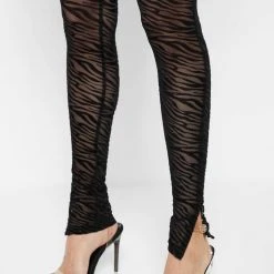 Woman Leggings Mesh Zebra Print Leggings - Black
