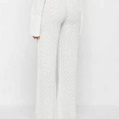 Woman Trousers Textured Wide Leg Trousers - Off White