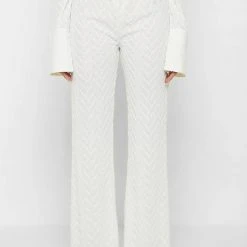 Woman Trousers Textured Wide Leg Trousers - Off White
