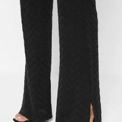 Woman Trousers Textured Wide Leg Trousers - Black