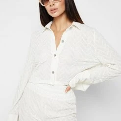 Woman Shirts Textured Long Sleeve Shirt - Off White