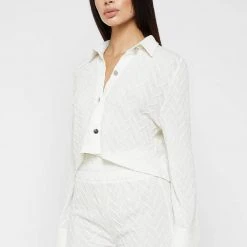 Woman Shirts Textured Long Sleeve Shirt - Off White