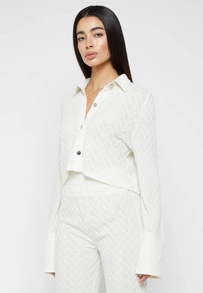 Woman Shirts Textured Long Sleeve Shirt - Off White