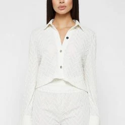 Woman Shirts Textured Long Sleeve Shirt - Off White