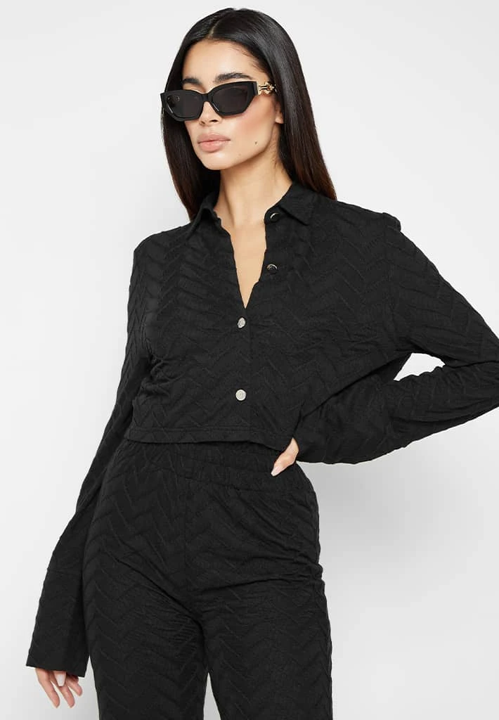 Woman Shirts Textured Long Sleeve Shirt - Black