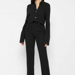 Woman Shirts Textured Long Sleeve Shirt - Black