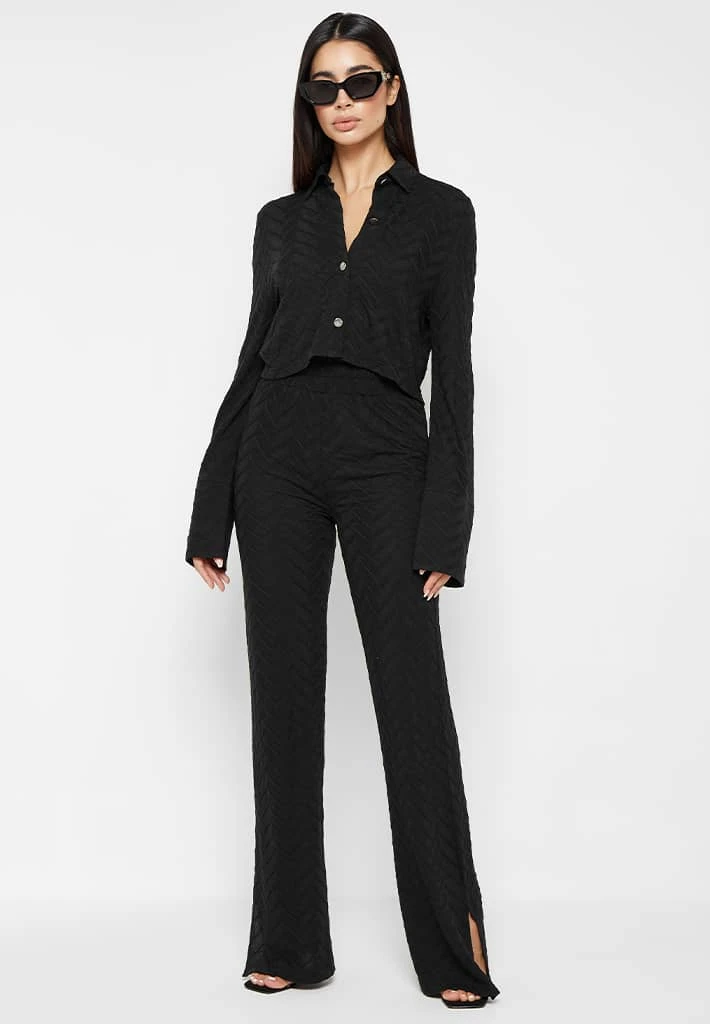 Woman Shirts Textured Long Sleeve Shirt - Black