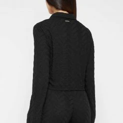 Woman Shirts Textured Long Sleeve Shirt - Black