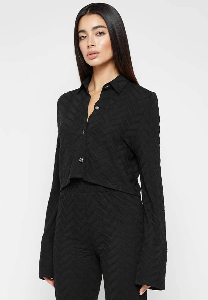 Woman Shirts Textured Long Sleeve Shirt - Black