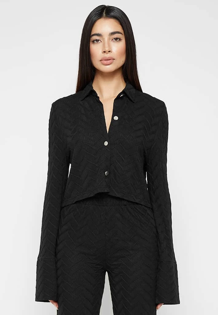 Woman Shirts Textured Long Sleeve Shirt - Black