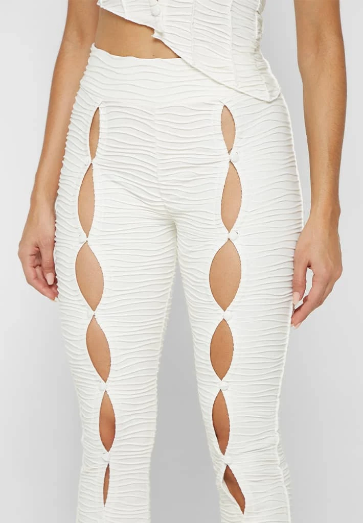 Woman Leggings Flared Mesh Button Up Trousers - Off White CO-ORDS