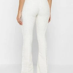Woman Leggings Flared Mesh Button Up Trousers - Off White CO-ORDS