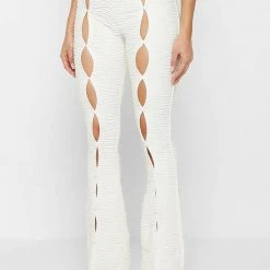 Woman Leggings Flared Mesh Button Up Trousers - Off White CO-ORDS