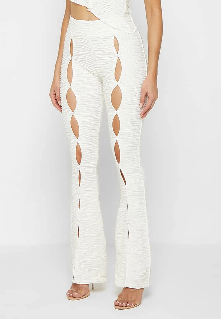 Woman Leggings Flared Mesh Button Up Trousers - Off White CO-ORDS