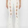 Woman Leggings Flared Mesh Button Up Trousers - Off White CO-ORDS
