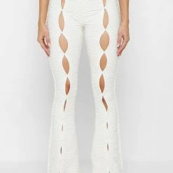 Woman Leggings Flared Mesh Button Up Trousers - Off White CO-ORDS