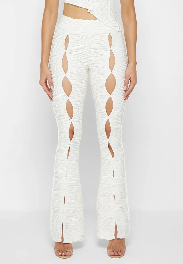 Woman Leggings Flared Mesh Button Up Trousers - Off White CO-ORDS