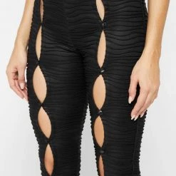 Woman Leggings Flared Mesh Button Up Trousers - Black CO-ORDS