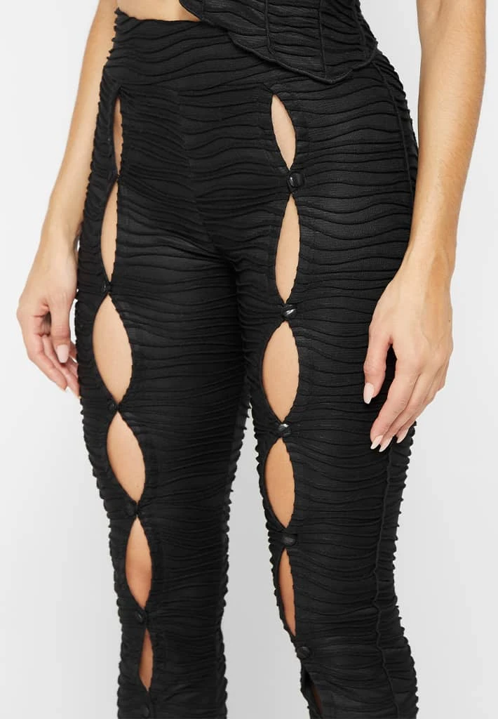 Woman Leggings Flared Mesh Button Up Trousers - Black CO-ORDS