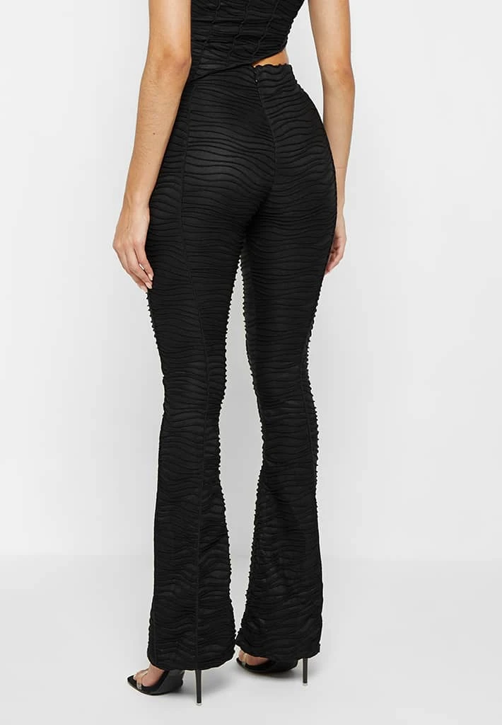 Woman Leggings Flared Mesh Button Up Trousers - Black CO-ORDS