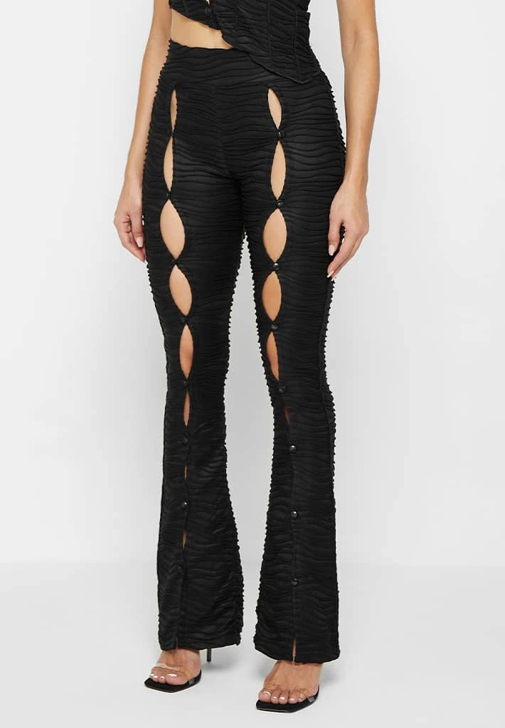 Woman Leggings Flared Mesh Button Up Trousers - Black CO-ORDS