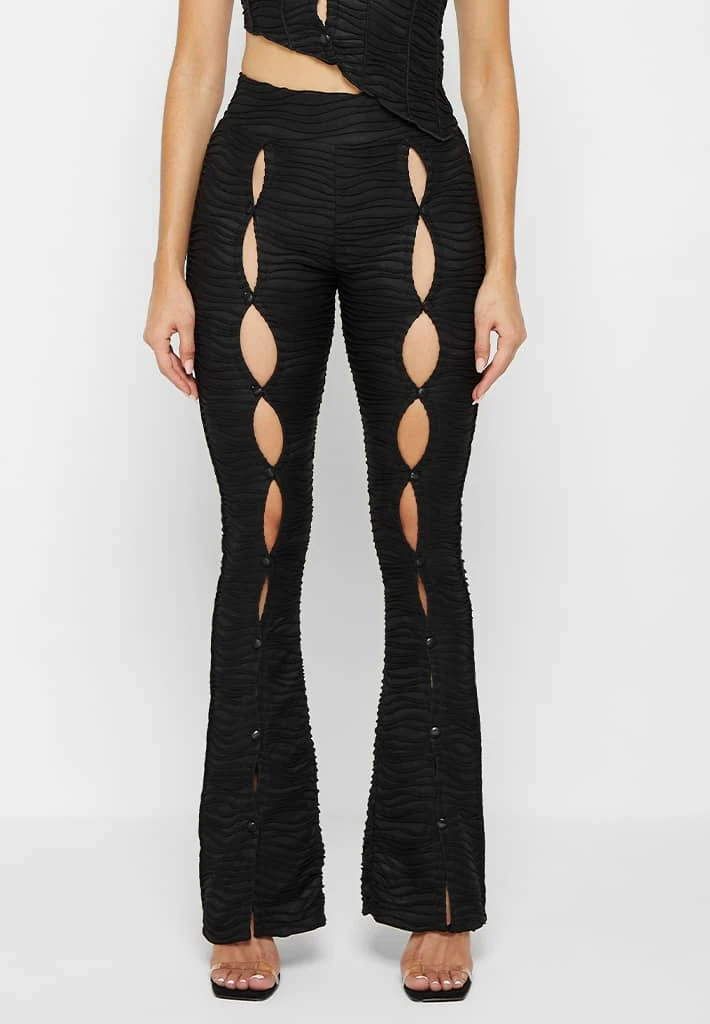 Woman Leggings Flared Mesh Button Up Trousers - Black CO-ORDS