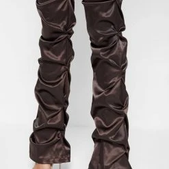 Woman Trousers Tacked Satin Flared Trousers - Brown