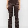 Woman Trousers Tacked Satin Flared Trousers - Brown