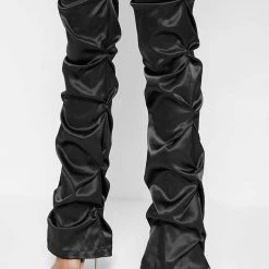 Woman Trousers Tacked Satin Flared Trousers - Black