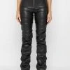 Woman Trousers Tacked Vegan Leather Flared Trousers - Black