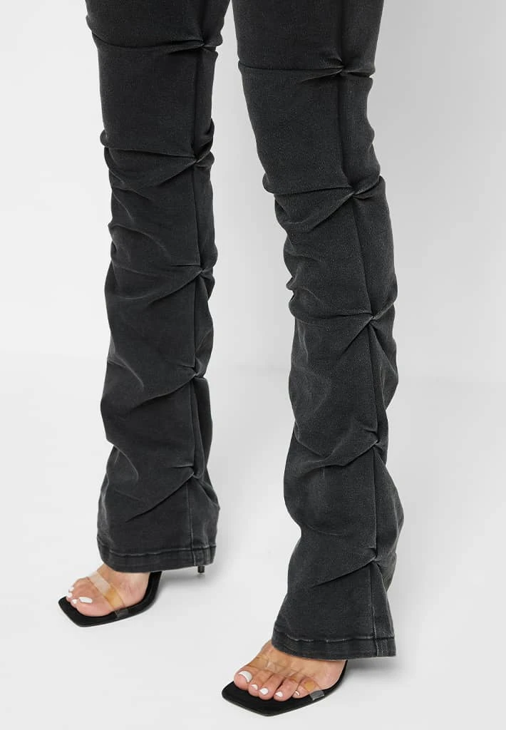 Woman Denim Tacked Denim Flared Jeans - Washed Black