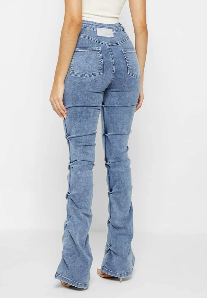 Woman Denim Tacked Denim Flared Jeans - Blue
