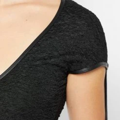 Woman Tops Shirred Cut Out Bodysuit - Black