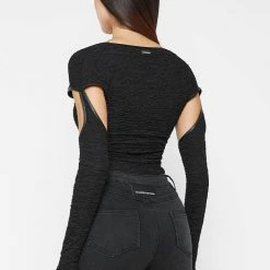 Woman Tops Shirred Cut Out Bodysuit - Black