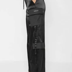 Woman Trousers Satin & Vegan Leather Cargo Trousers - Black CARGO PANTS & JOGGERS