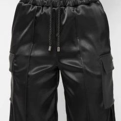 Woman Trousers Satin & Vegan Leather Cargo Trousers - Black CARGO PANTS & JOGGERS