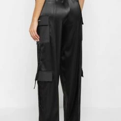 Woman Trousers Satin & Vegan Leather Cargo Trousers - Black CARGO PANTS & JOGGERS