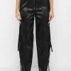 Woman Trousers Satin & Vegan Leather Cargo Trousers - Black CARGO PANTS & JOGGERS