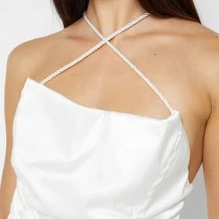 Woman Dresses Ruched Satin Mini Dress - White