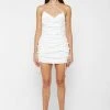 Woman Dresses Ruched Satin Mini Dress - White
