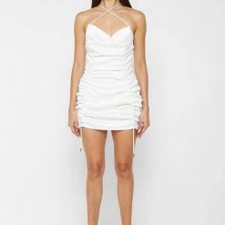 Woman Dresses Ruched Satin Mini Dress - White