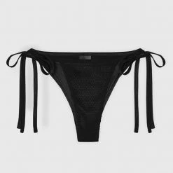 Woman Swim Double Layer Satin And Mesh Bikini Bottoms - Black