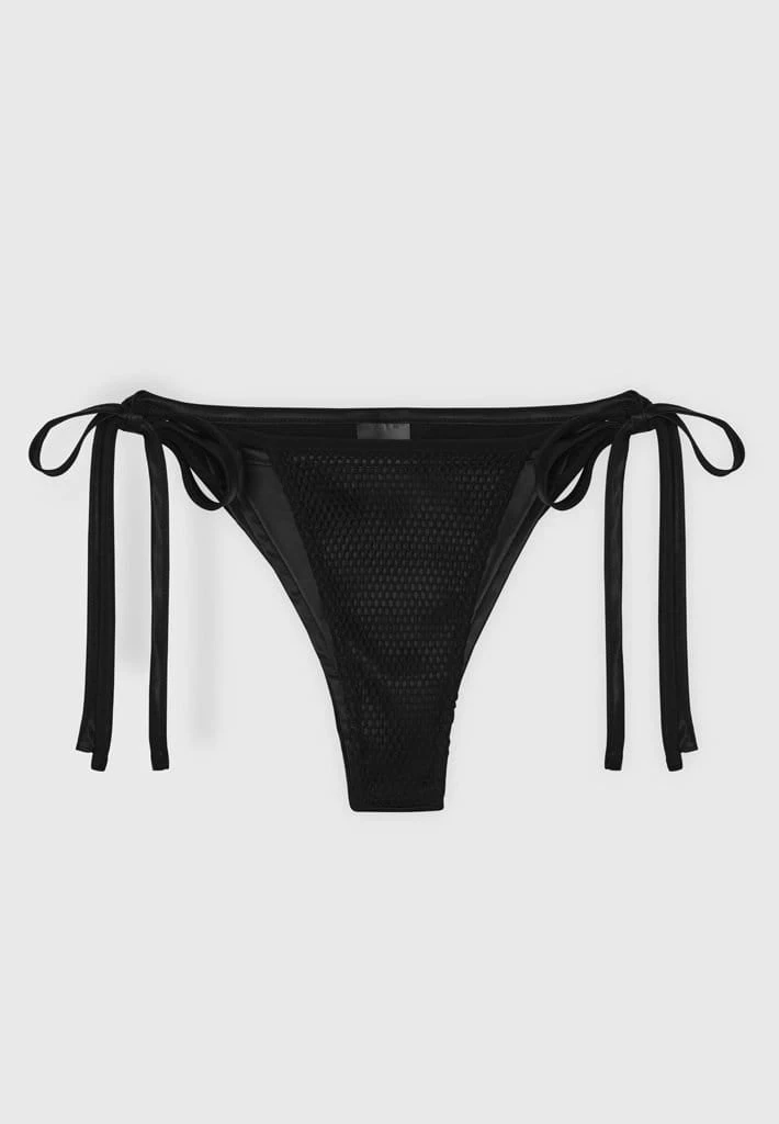 Woman Swim Double Layer Satin And Mesh Bikini Bottoms - Black