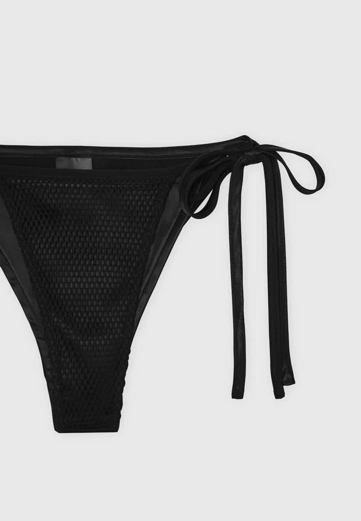 Woman Swim Double Layer Satin And Mesh Bikini Bottoms - Black