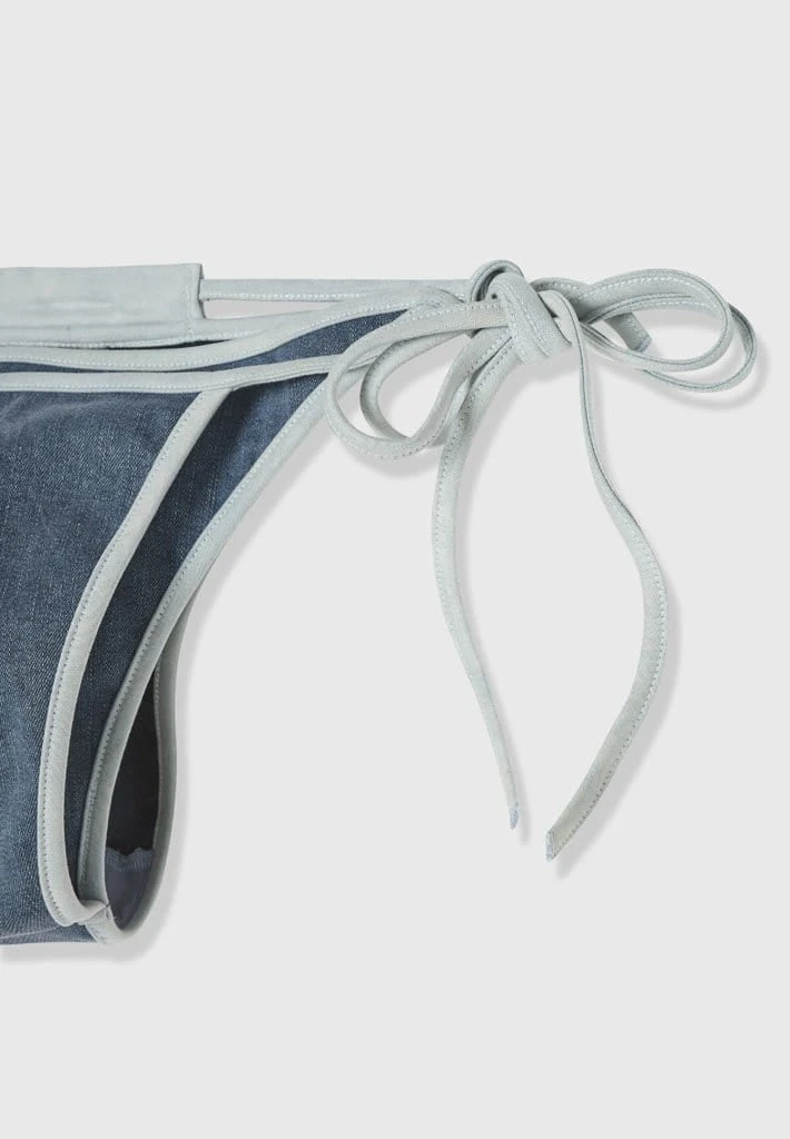 Woman Swim SWIMWEAR Denim Tie Side Bikini Bottoms - Mid Blue