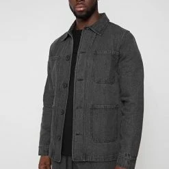 Man Jackets Washed Denim Coach Jacket - Dark Grey CO-ORDS
