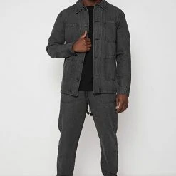 Man Jackets Washed Denim Coach Jacket - Dark Grey CO-ORDS