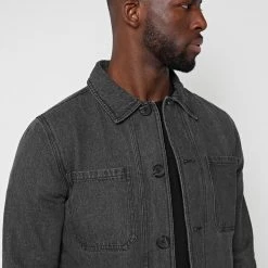 Man Jackets Washed Denim Coach Jacket - Dark Grey CO-ORDS
