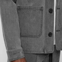 Man Jackets Washed Denim Coach Jacket - Grey CO-ORDS