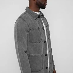 Man Jackets Washed Denim Coach Jacket - Grey CO-ORDS